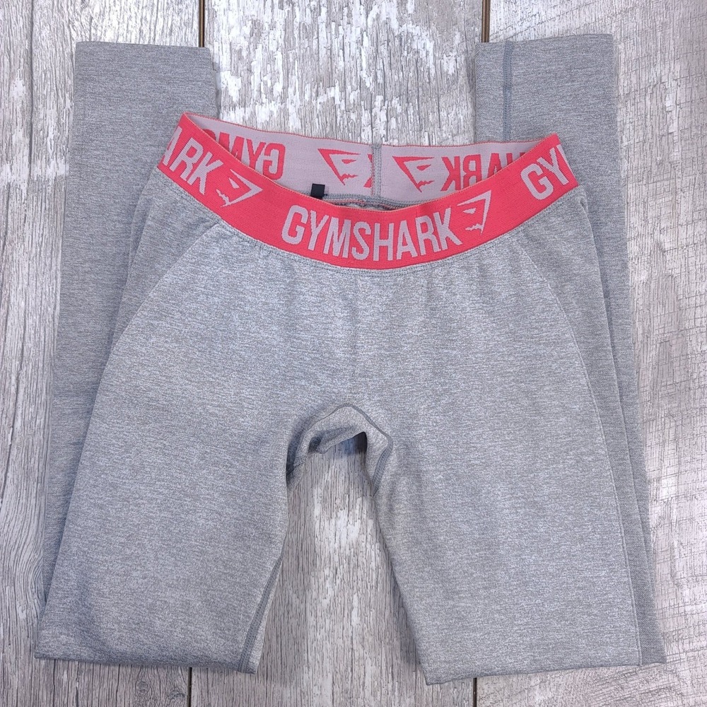 Gymshark Leggings Women Size Small Grey Pink Logo Waistband Pullon Gym Work Out